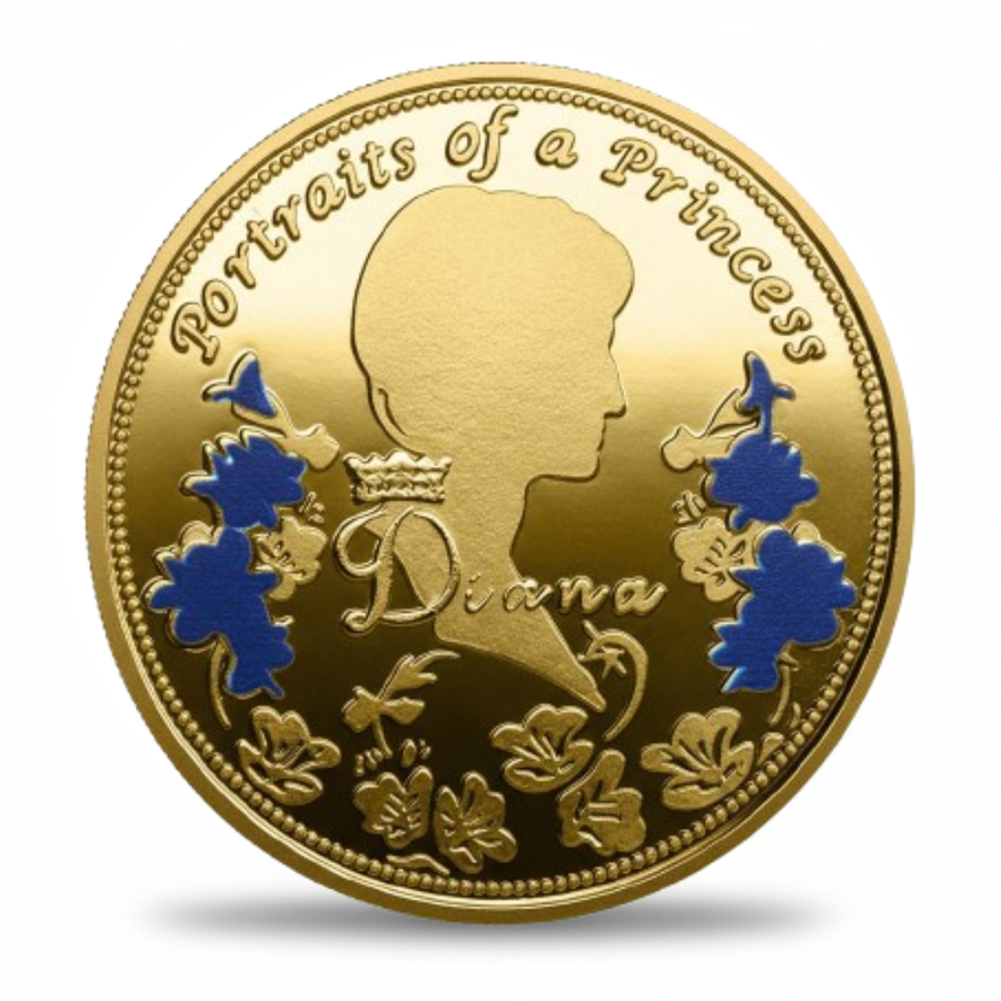 Princess Diana Portraits of a Princess coin reverse silhouette forget-me-not flowers royal collectible
