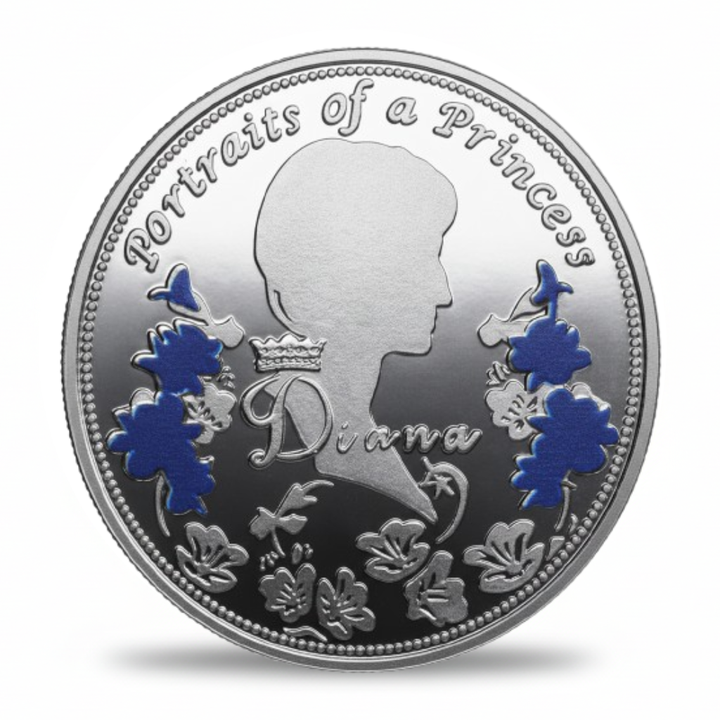 Princess Diana silver coin reverse Portraits of a Princess silhouette profile
