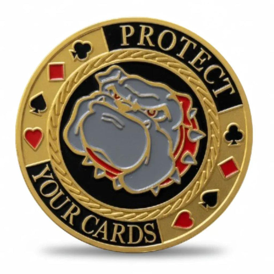 Protect Your Cards bulldog poker commemorative collectible coin gaming gift for card players available at One More Coin store
