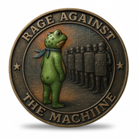 Rage Against The Machine coin green frog protest art riot police collectible available at One More Coin store

