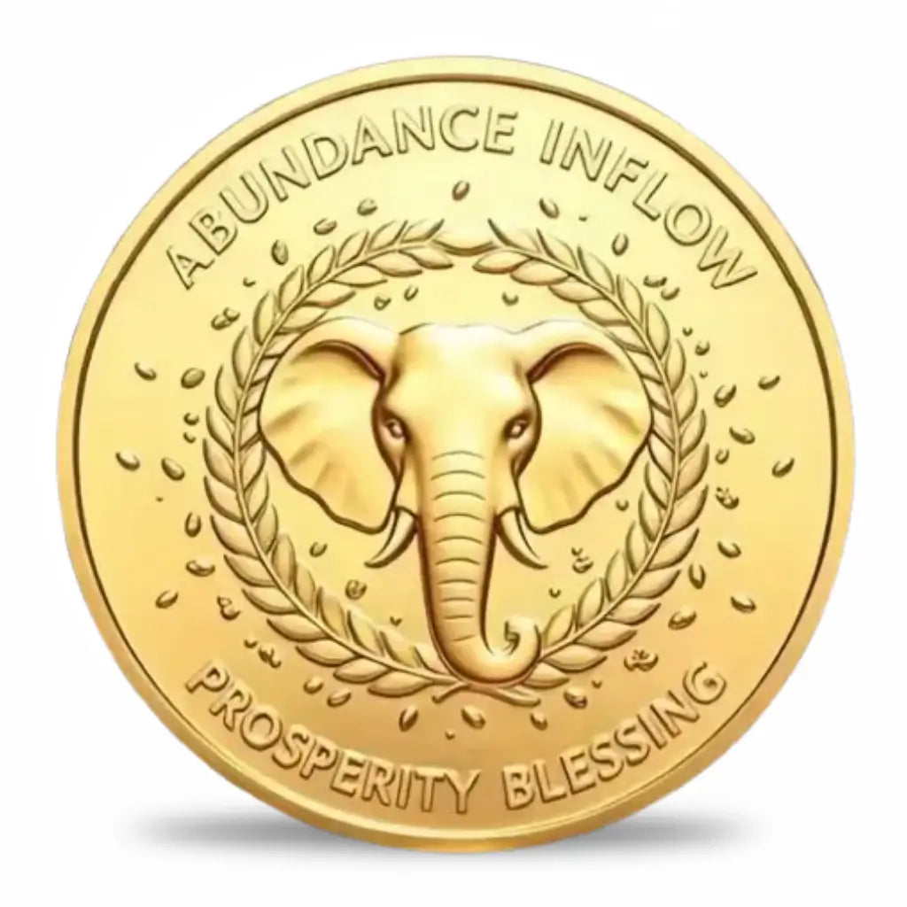Rainbow 777 Wealth Elephant coin reverse gold elephant head portrait laurel wreath abundance inflow prosperity blessing gold relief collectible token
