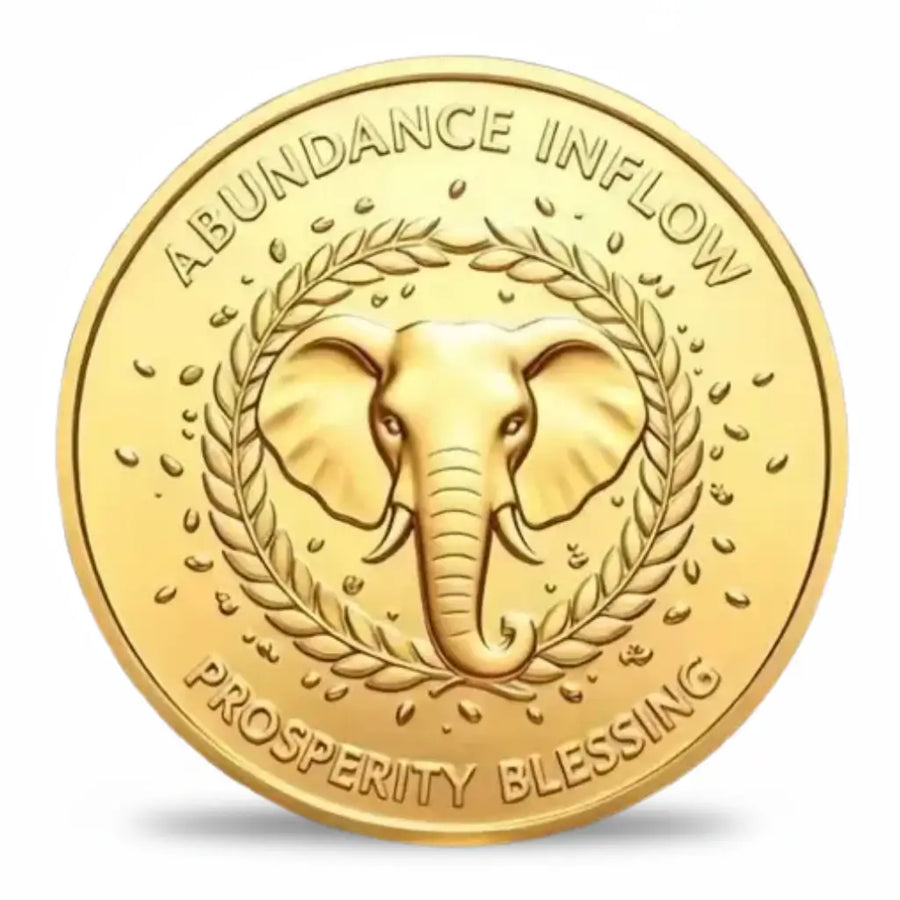 Rainbow 777 Wealth Elephant coin reverse gold elephant head portrait laurel wreath abundance inflow prosperity blessing gold relief collectible token
