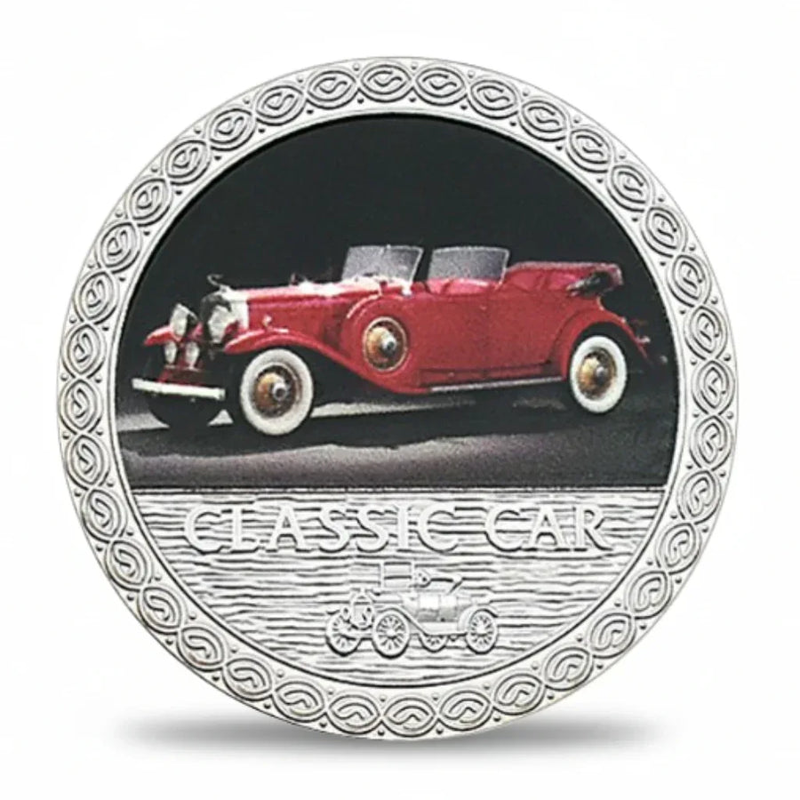 Red 1930s luxury roadster classic car collectible coin vintage automobile memorabilia gift for car enthusiasts available at One More Coin store
