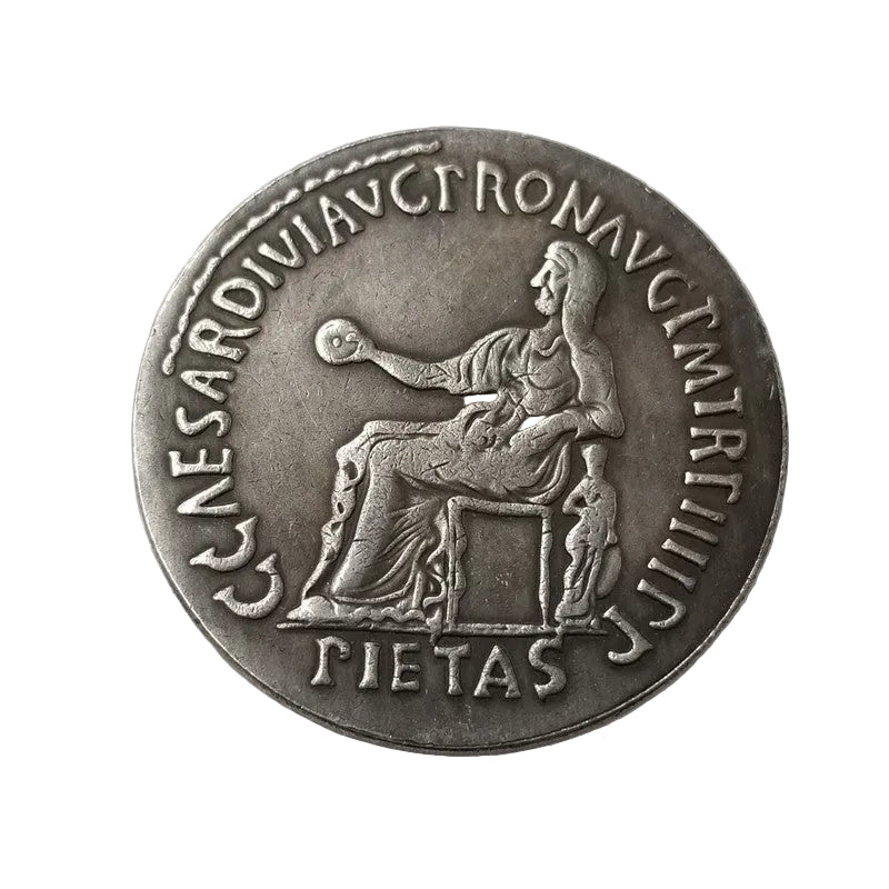 Roman Pietas goddess seated patera ancient Rome collectible coin token historical gift for collectors available at One More Coin store
