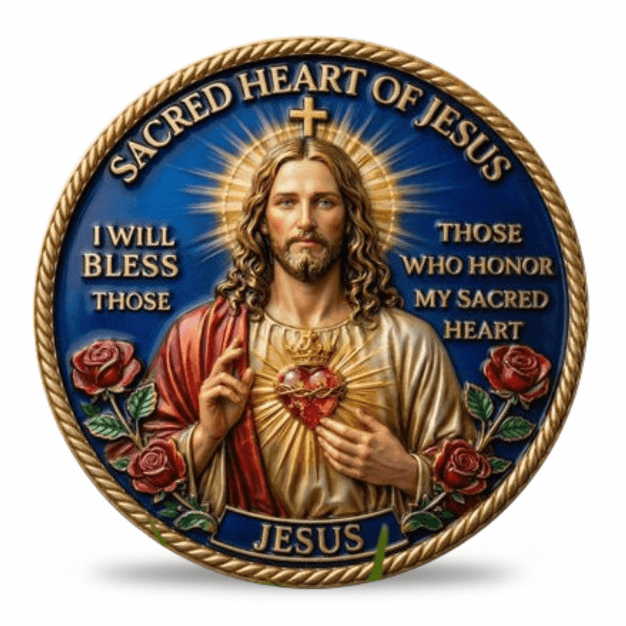 Sacred Heart of Jesus commemorative collectible coin most sacred heart save our souls religious keepsake available at One More Coin store
