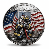 September 11 Never Forget 25 Years of Remembrance firefighter commemorative collectible coin gift for collectors available at One More Coin store