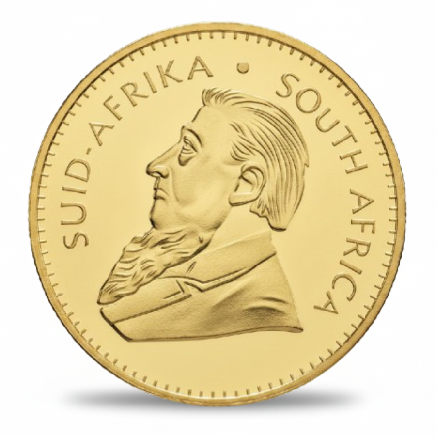 South African 1967 Krugerrand replica coin obverse Paul Kruger bearded portrait Suid-Afrika gold-tone collectible available at One More Coin store
