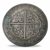Spanish 1731 Philip V 8 Reales Piece of Eight replica coin obverse castle lion quartered shield colonial collectible available at One More Coin store
