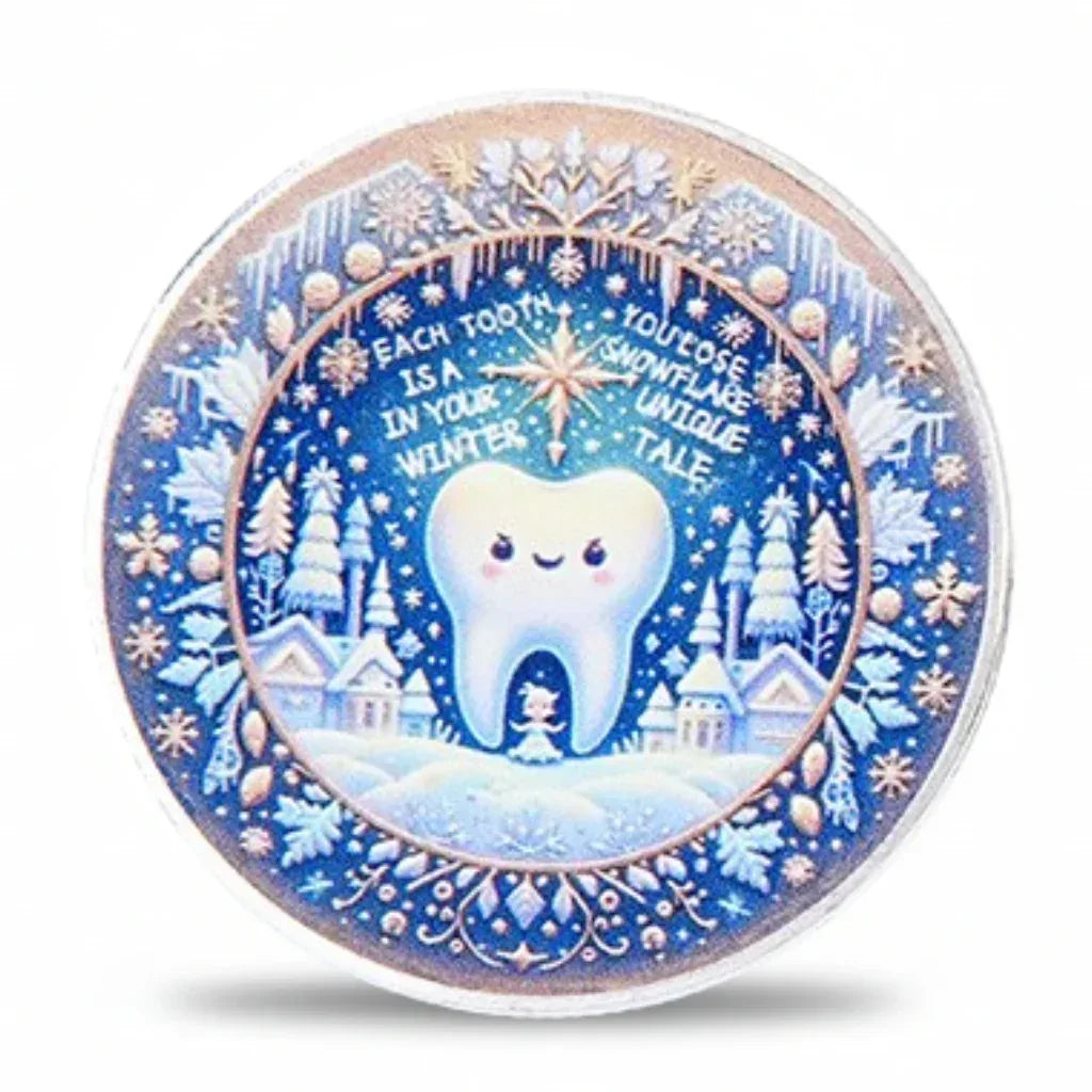 Tooth Fairy silver coin cute smiling tooth winter scene children's gift collectible
