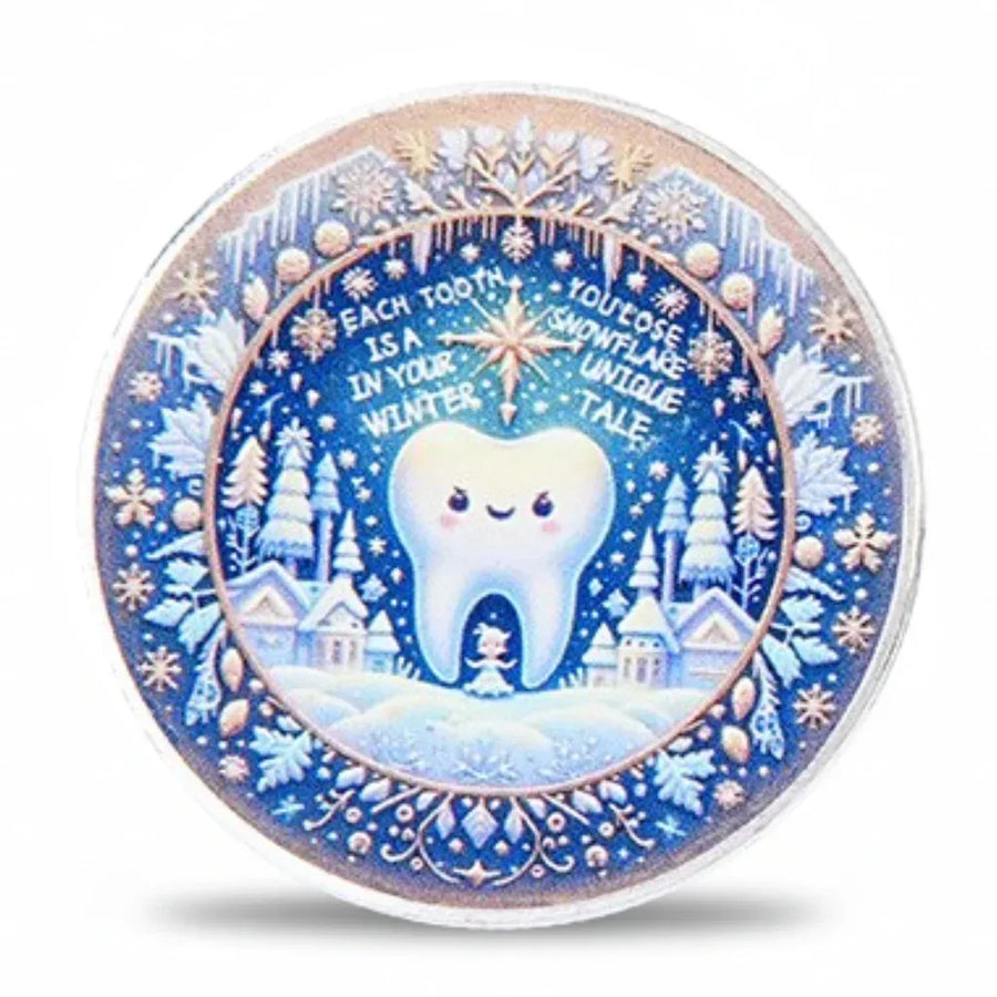 Tooth Fairy silver coin cute smiling tooth winter scene children's gift collectible
