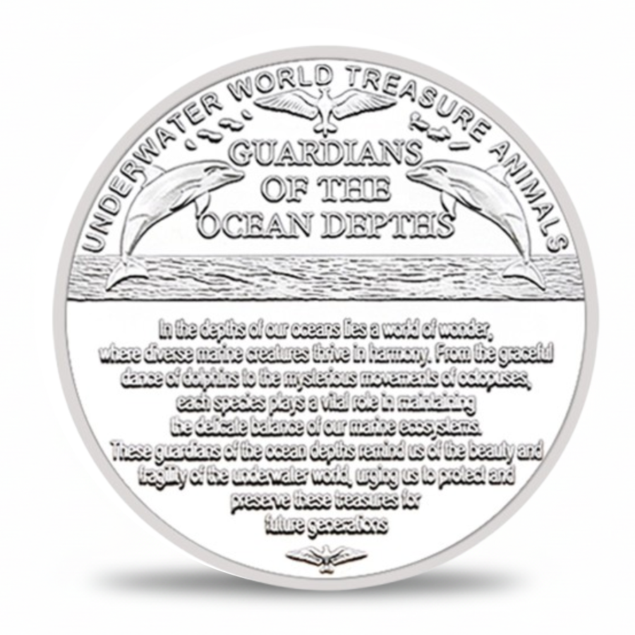 Underwater World coin reverse Guardians of the Ocean Depths conservation message
