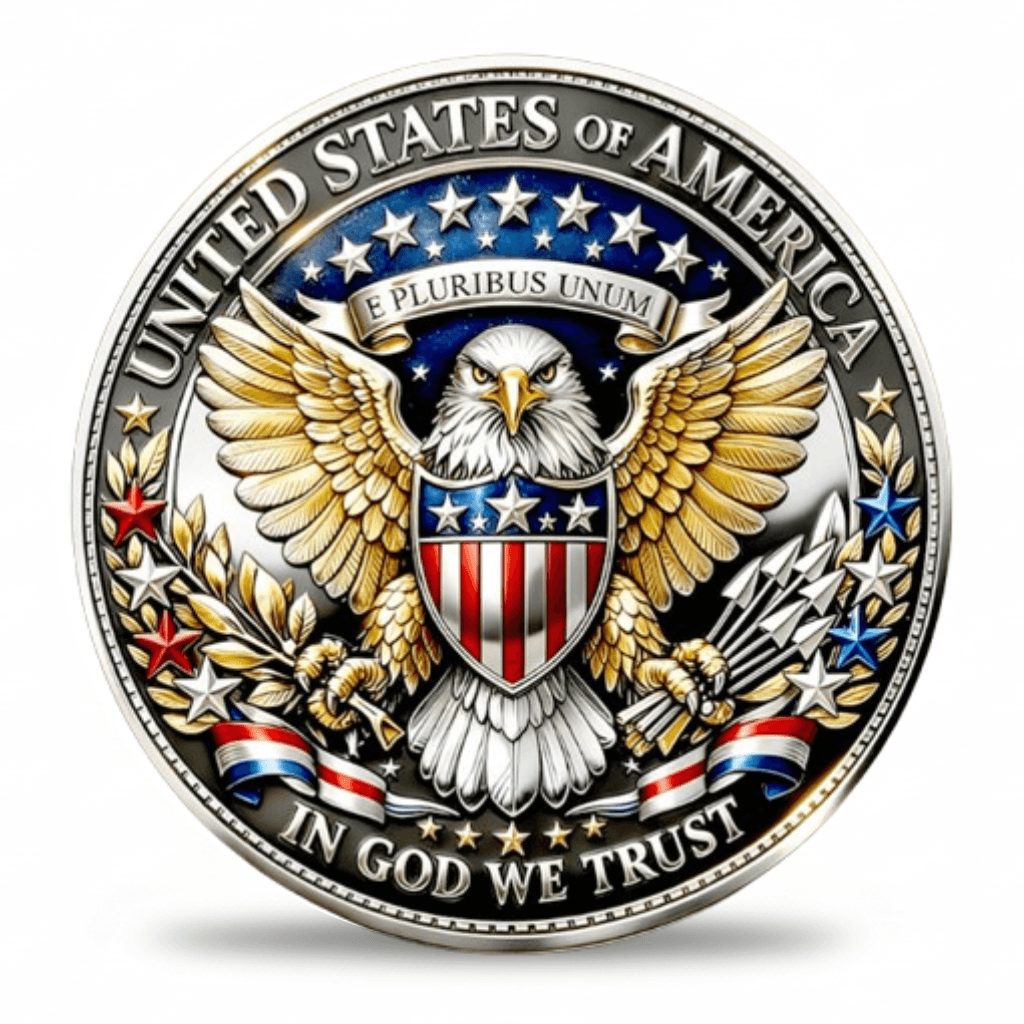 United States of America coin reverse Liberty Bell 1776 2026 Land of the Free Statue of Liberty bald eagle 250th anniversary collectible token
