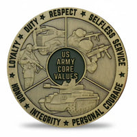 US Army Core Values challenge coin seven Army values Loyalty Duty Respect Selfless Service Honor Integrity Personal Courage military collectible gift available at One More Coin store
