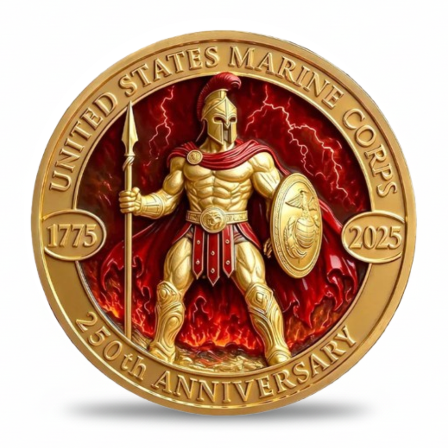 US Marine Corps 250th Anniversary commemorative collectible coin Spartan warrior 1775-2025 military USMC gift available at One More Coin store
