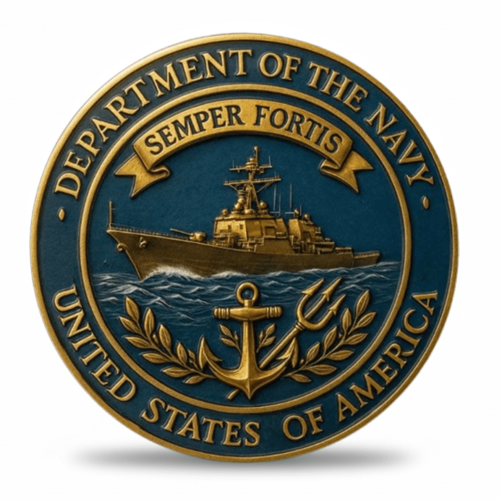 Department of the Navy Semper Fortis warship military collectible coin reverse side gold blue enamel
