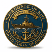 Department of the Navy Semper Fortis warship military collectible coin reverse side gold blue enamel

