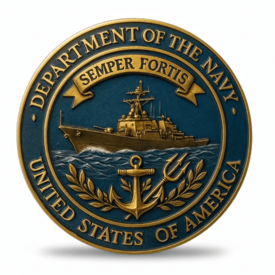 Department of the Navy Semper Fortis warship military collectible coin reverse side gold blue enamel

