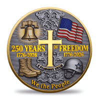 250 Years of Freedom 1776 2026 coin gold finish Liberty Bell cross combat boots American flag We the People collectible token
