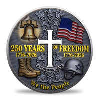 250 Years of Freedom silver finish coin reverse Liberty Bell cross E Pluribus Unum We the People 1776 2026 collectible token
