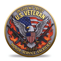 US Veteran Second Amendment coin gold finish bald eagle flames crossed rifles Honor Service Sacrifice patriotic collectible coin token available at One More Coin store

