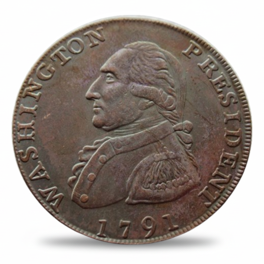 USA 1791 Washington President Cent pattern token obverse military bust portrait antique copper finish founding era collectible available at One More Coin store

