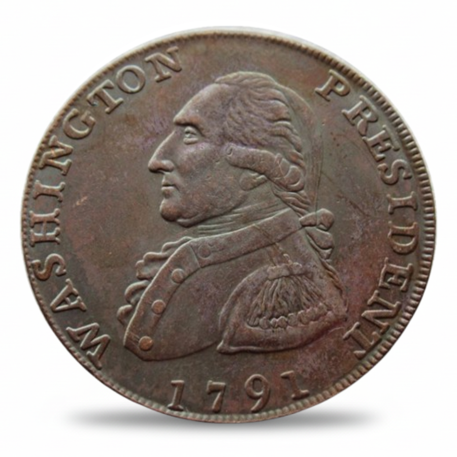 USA 1791 Washington President Cent pattern token obverse military bust portrait antique copper finish founding era collectible available at One More Coin store
