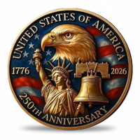 USA 250th Anniversary collectible coin featuring Bald Eagle Statue of Liberty and Liberty Bell American patriotic commemorative collectible token available at One More Coin store
