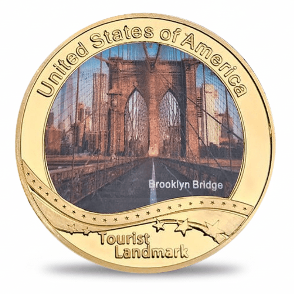USA Landmark collectible coin Brooklyn Bridge New York full-colour gold finish tourist souvenir collectible token
