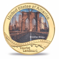 USA Landmark collectible coin Brooklyn Bridge New York full-colour gold finish tourist souvenir collectible token
