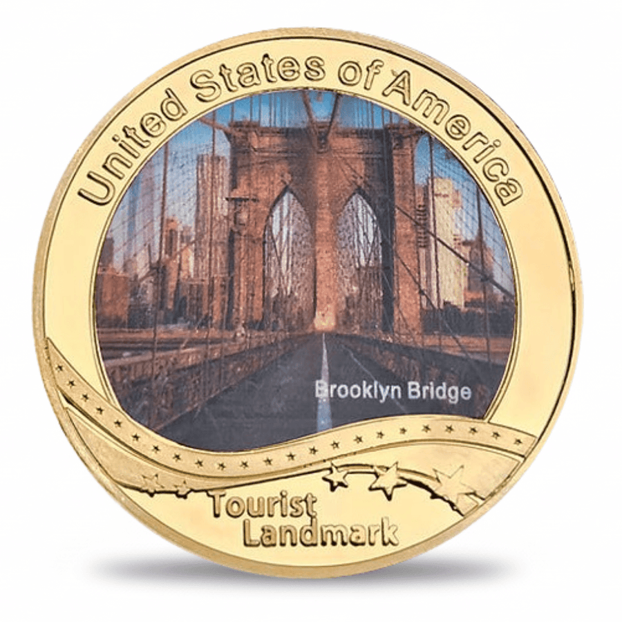 USA Landmark collectible coin Brooklyn Bridge New York full-colour gold finish tourist souvenir collectible token
