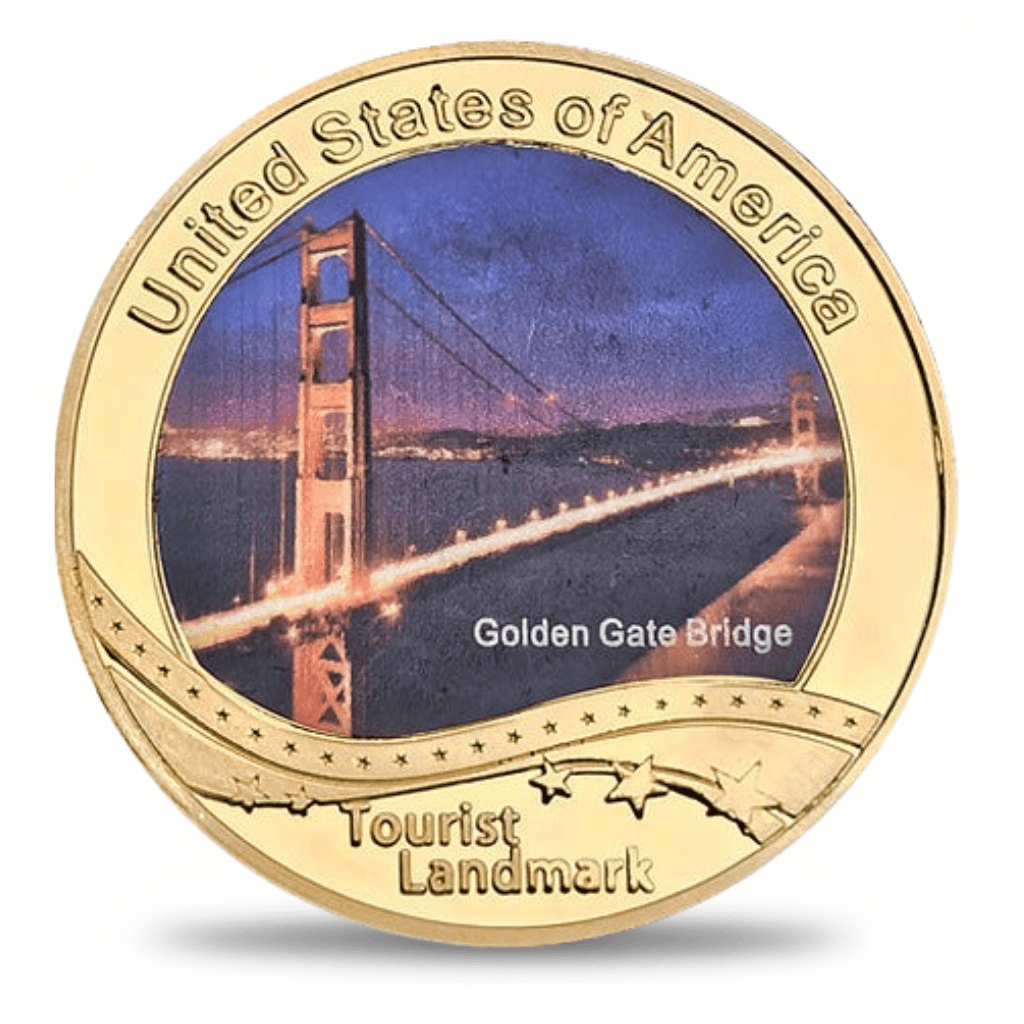 USA Landmark collectible coin Golden Gate Bridge San Francisco full-colour gold finish tourist souvenir collectible token
