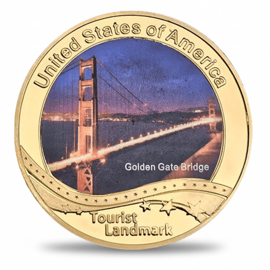 USA Landmark collectible coin Golden Gate Bridge San Francisco full-colour gold finish tourist souvenir collectible token
