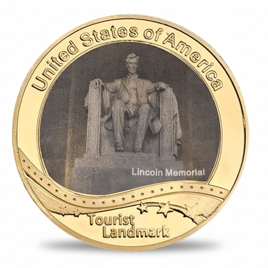 USA Landmark collectible coin Lincoln Memorial Washington DC full-colour gold finish tourist souvenir collectible token
