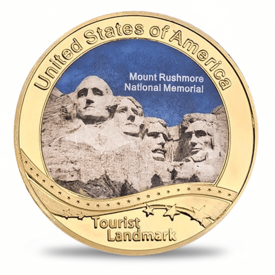 USA Landmark collectible coin Mount Rushmore South Dakota full-colour gold finish tourist souvenir collectible token
