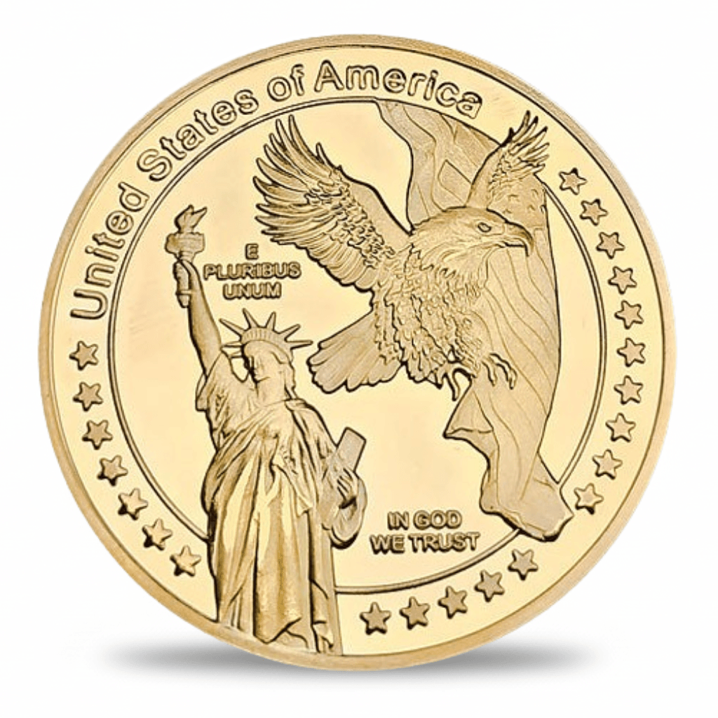 USA Landmark collectible coin reverse featuring Statue of Liberty and bald eagle with United States of America inscription collectible token
