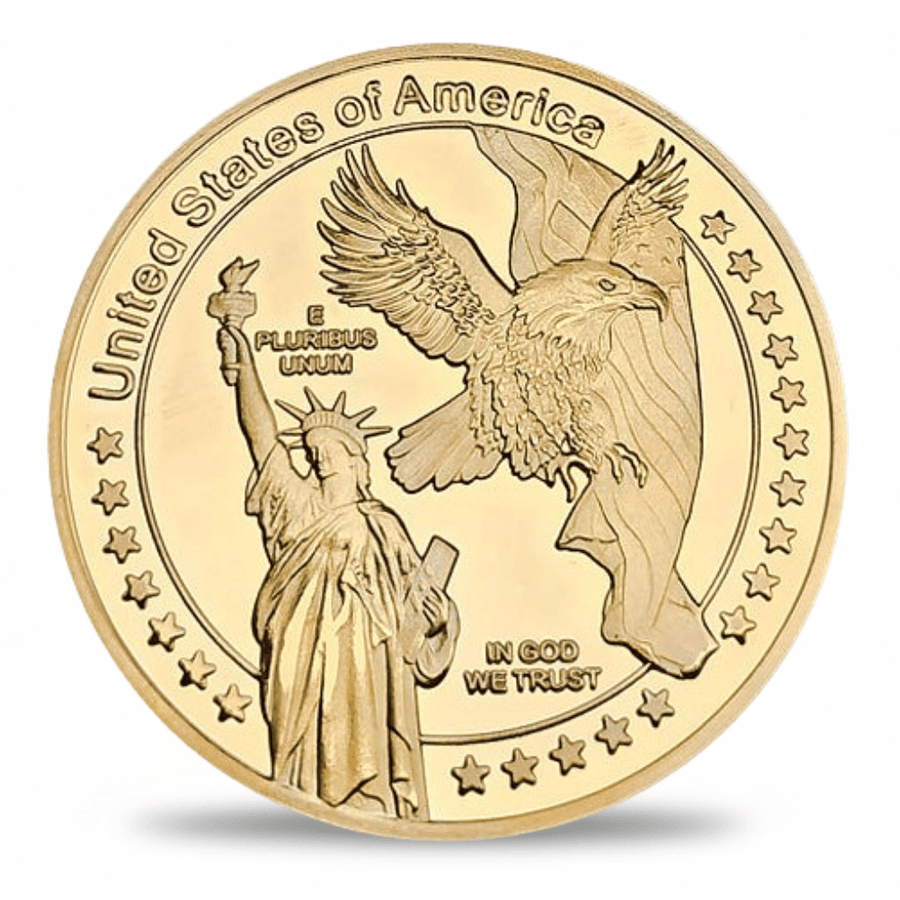 USA Landmark collectible coin reverse featuring Statue of Liberty and bald eagle with United States of America inscription collectible token
