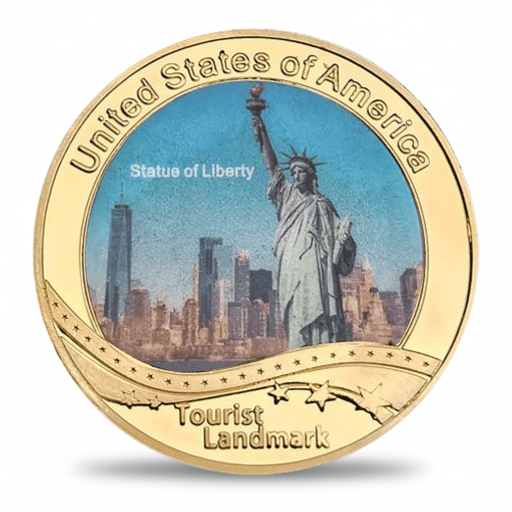 USA Landmark collectible coin Statue of Liberty New York full-colour gold finish tourist souvenir collectible token
