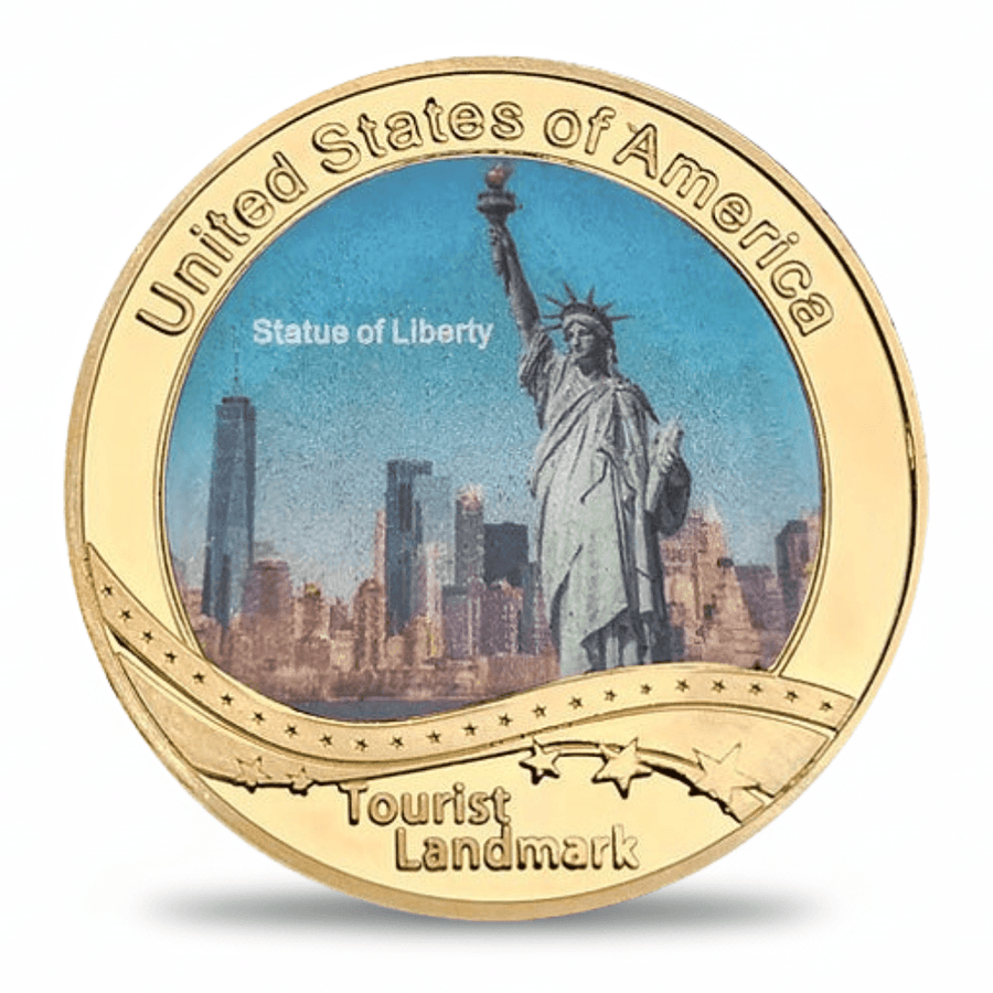 USA Landmark collectible coin Statue of Liberty New York full-colour gold finish tourist souvenir collectible token
