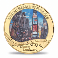USA Landmark collectible coin Times Square New York full-colour gold finish tourist souvenir available at One More Coin store
