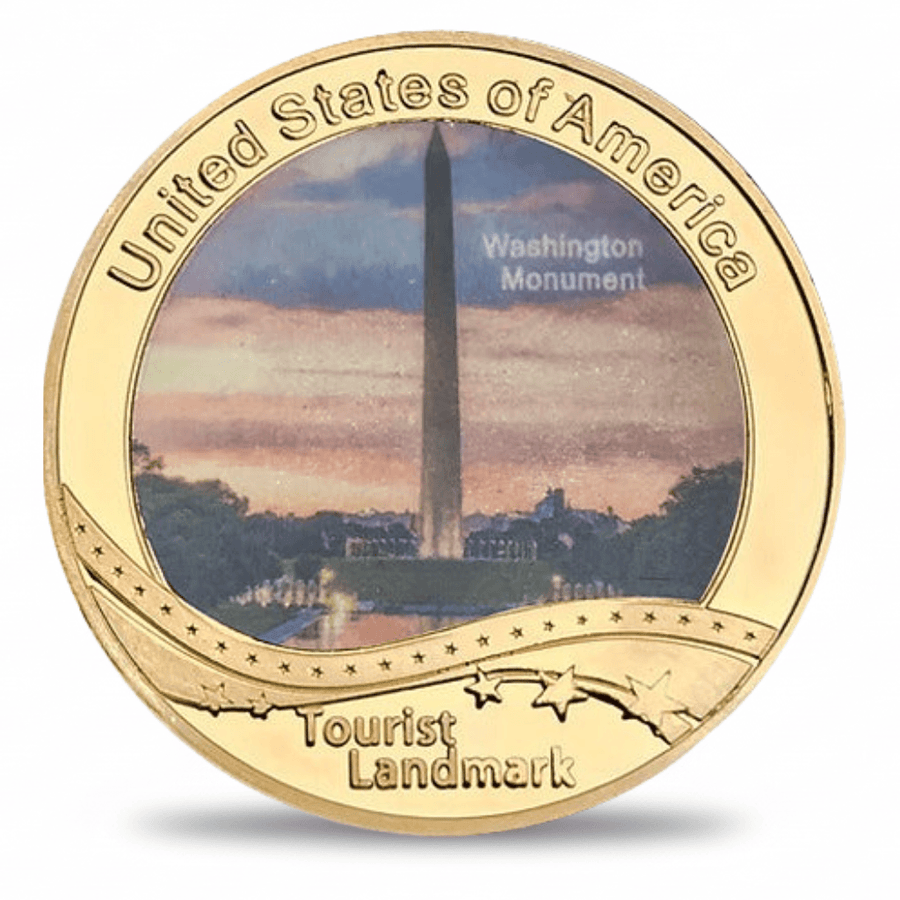 USA Landmark collectible coin Washington Monument DC full-colour gold finish tourist souvenir collectible token
