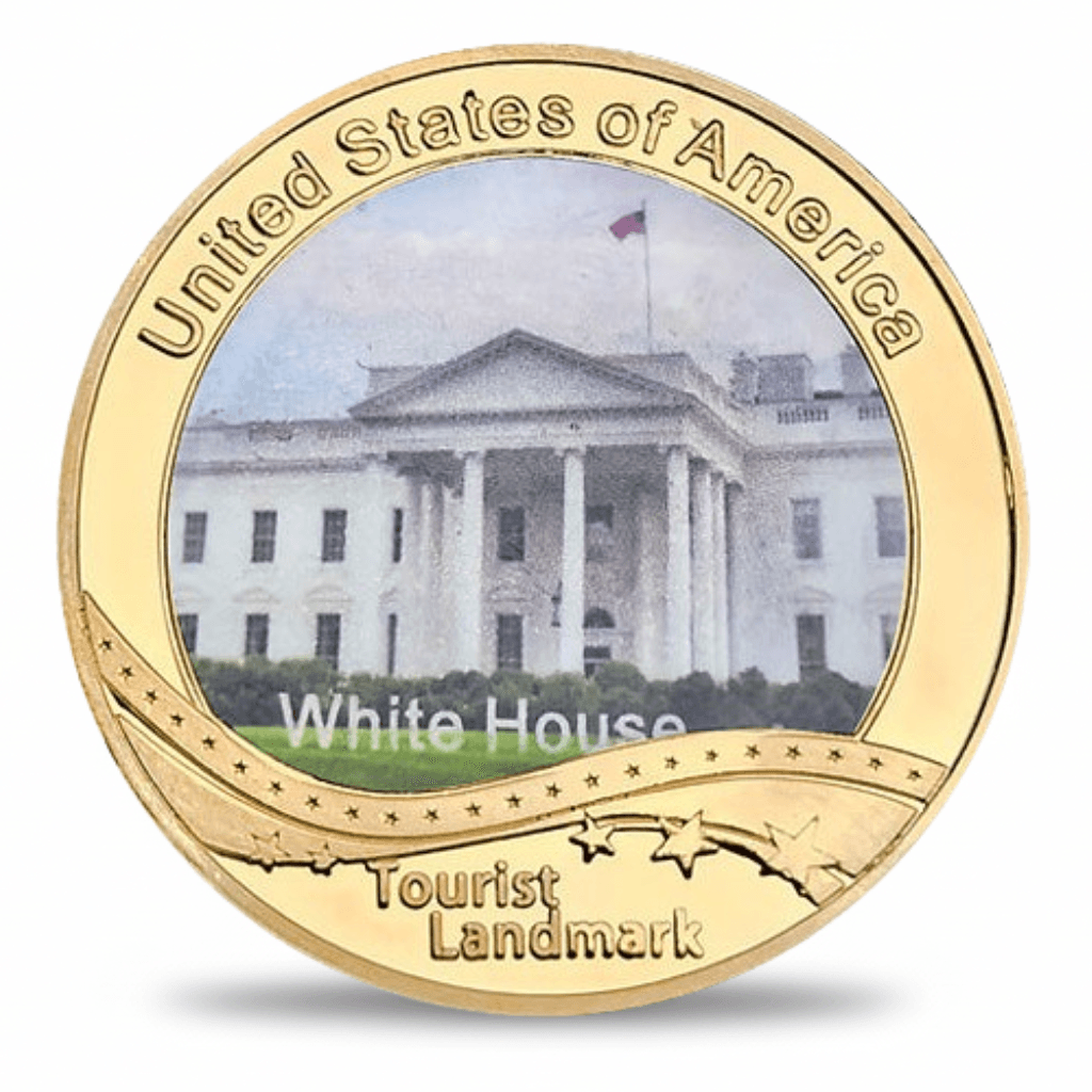 USA Landmark collectible coin White House Washington DC full-colour gold finish tourist souvenir collectible token
