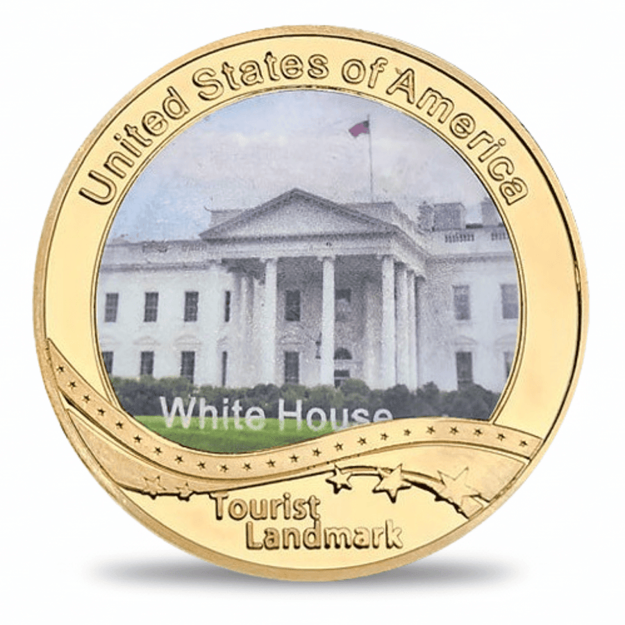 USA Landmark collectible coin White House Washington DC full-colour gold finish tourist souvenir collectible token
