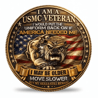 USMC Veteran Devil Dog bulldog collectible coin front face American flag antique bronze gold rim military Marine Corps collectible available at One More Coin store
