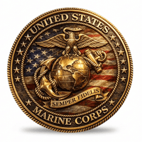 United States Marine Corps Eagle Globe Anchor Semper Fidelis collectible coin reverse face antique bronze gold rim military veteran collectible token
