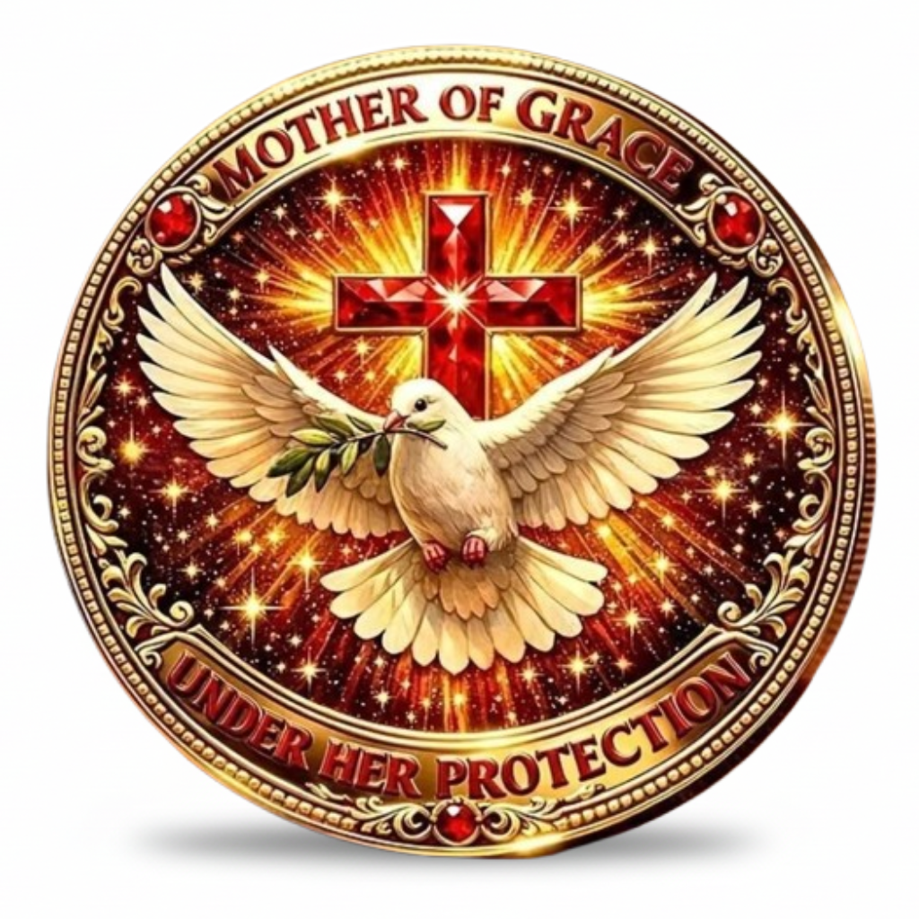 Mother of Grace dove cross reverse Virgin Mary devotional commemorative coin Under Her Protection religious collectible coin token historical collectible coin token
