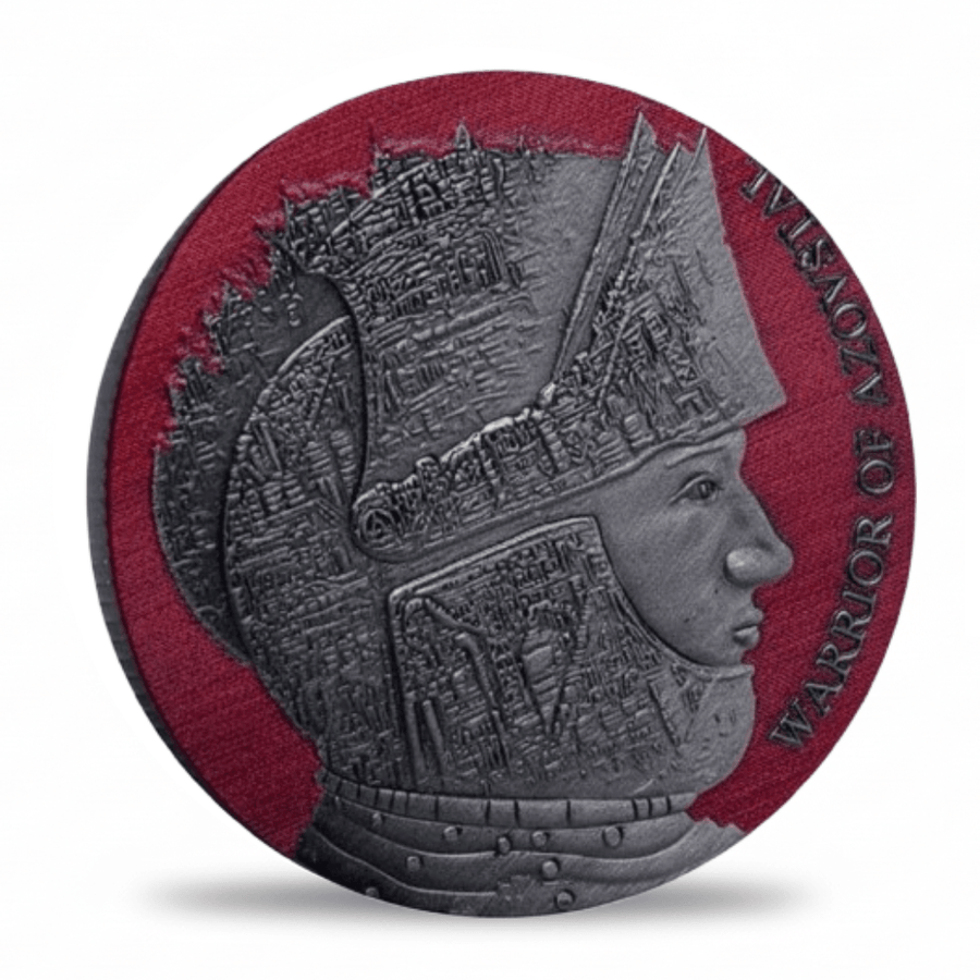 Warrior of Azovstal Ukraine 2022 commemorative collectible coin helmeted warrior red enamel antique silver gift for collectors available at One More Coin store