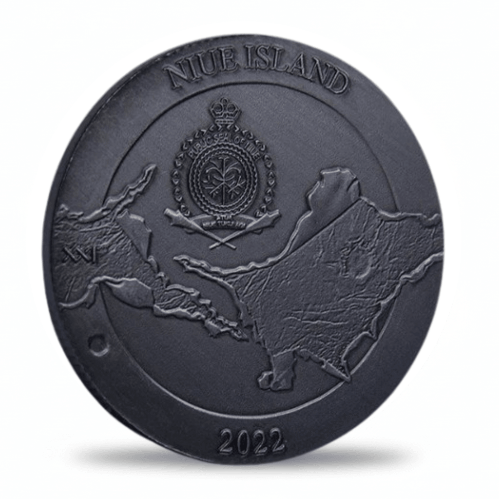Niue Island 2022 reverse side Warrior of Azovstal commemorative collectible coin token with island map and crest