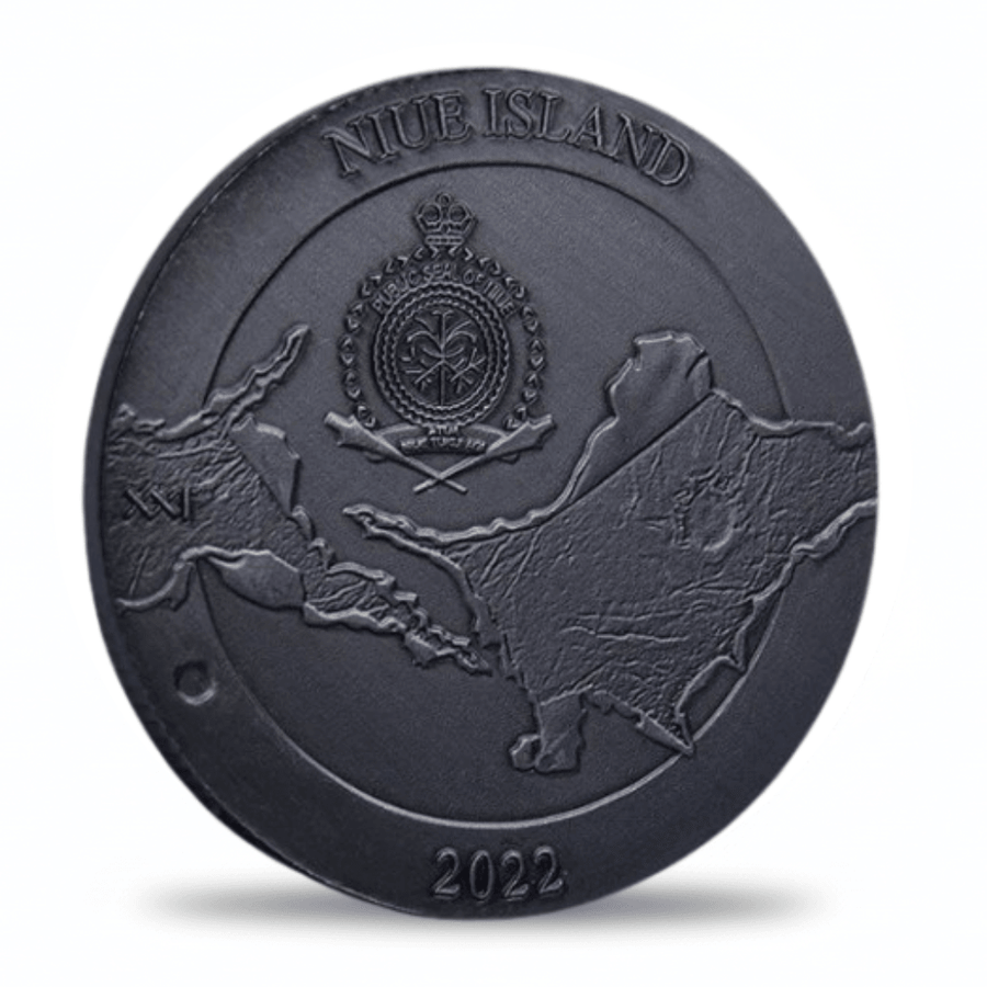 Niue Island 2022 reverse side Warrior of Azovstal commemorative collectible coin token with island map and crest