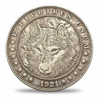 Wolf pack hobo dollar commemorative collectible coin wolf face eagle E Pluribus Unum wildlife gift available at One More Coin store
