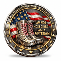 Women Veterans Day coin I Am Not Most Girls I Am A Veteran combat boots US flag reverse military collectible gift
